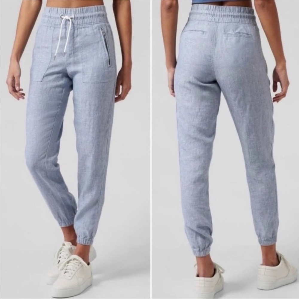 Athleta Chambray Blue Cabo Linen Jogger Pant size 8